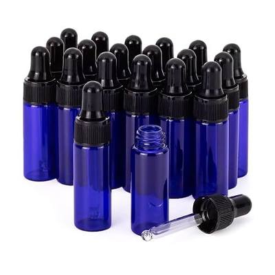 Kesell 5ml 1/6 oz Blue Dropper Bottles with Tapered Glass Droppers, Pack of 20 Essential Oil Portable Travel Bottles Perfume Beauty Fragrance Cosmetic Vials | Refillable Sample Vials, 1/6 oz, Leak-Proof Travel Containers, Portable, for Perfume, Cosmetics