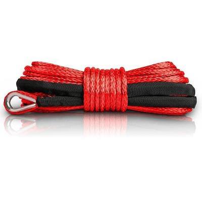 XPV SK75 1/4" x 50‘ Dyneema Synthetic Winch Rope Cable with Black Protecting Sleeve for SUV ATV UTV Vehicle Boat Car (10000LBS)(Red)