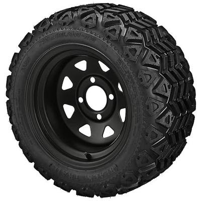 RM Cart 12" Steel Matte Black Golf Cart Wheel on 20x10-12 Black Trail Tire | Golf Cart Tires and Wheels Combo | Use on Lawn Mowers & ATVs | Alloy Steel & Heavy-Duty Rubber | For All Terrain (Set of 4)