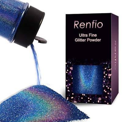 Renfio Holographic Ultra Fine Glitter Powder Metallic Resin Glitter 2.11 Oz (60g) PET Flakes Crafts Sequins 1/128" 0.008" 0.2mm Epoxy Chips Flakes for Tumblers Slime - Laser Ocean Blue
