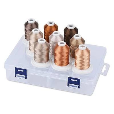 Simthread Embroidery Thread with Storage Box 800 Yards Snap Spools | 9 Brown Colors for Embroidery and Sewing Machine