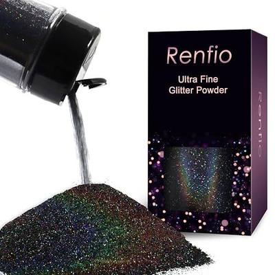 Renfio Holographic Ultra Fine Black Glitter Powder Metallic Resin Glitter | 2.11 Oz (60g) PET Crafts Sequins 1/128" 0.008" 0.2mm Epoxy Chips Flakes for Tumblers Slime Olympic Decorations - Laser Black