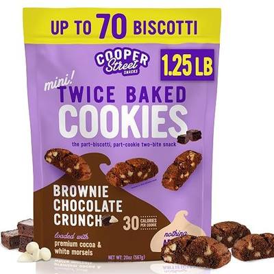 Cooper Street Twice Baked Mini Biscotti Italian Style Cookies - 1.25 Pound of Brownie Chocolate Gourmet Cookies Ideal With Coffee Or Tea | Peanut and Dairy Free Low Sodium Breakfast or On-The-Go Snack