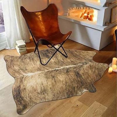 HY HAO YUN LAI Faux Cowhide Rug Soft Cow Print Rug Stain Resistant Cow Rugs for Living Room Animal Print Rug with Non-Slip Backing for Bedroom (Brown, 155×190)