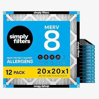 Simply 20x20x1 Air Filter, Merv 8, MPR 600, 12 Pack, Furnace Air Filter for HVAC (Actual Size: 19.75"x19.75"x0.75") DUST, Pet, & Allergy Control