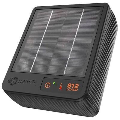 Gallagher S12 Solar Electric Fence Charger | Powers Up to 4 Miles / 18 Acres of Fence | Solar Lithium Technology, 0.12 Stored Joule Energizer | Built-in Earthing | Portable and Super Tough