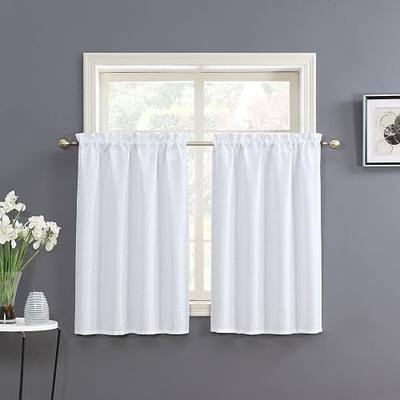 Home Queen White Water Resistant Bathroom Window Curtains,36WX45L Inch | Raised Dot Waffle Textured Shower Window Curtains, Rod Pocket Light Filtering Kitchen Curtains, 2 Panels