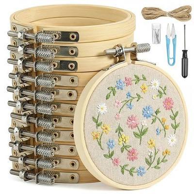 BigOtters 12PCS 3 Inch Embroidery Hoops, Adjustable Bamboo Circle Cross Stitch Hoop Ring Bulk Wholesale for Home Ornaments Art Craft Handy Sewing DIY Favor