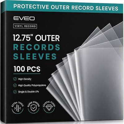 EVEO 100 Vinyl Record Sleeves Outer – Crystal Clear Outer Vinyl Sleeves LP Album Covers 12.75"x12.75" | Perfect Fit Protective 3 Mil Protection for Single & Double LPs - Archival Quality