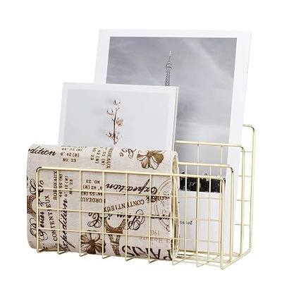 Desktop Mail Organizer File Organizer for Letters 3 Slot, Gold | Metal Wire Mail Sorter Letter Organizer Magazine Rack for Mails, Books, Postcards, Brochures, Mail Holder