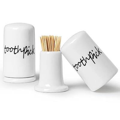 ONTUBE Ceramic Toothpick Holder Dispenser with Lid, Set of 2, White | Ceramic, set of 2, with lid, white, dust-proof, easy to clean, dishwasher safe, compact, sturdy, versatile, elegant, stylish