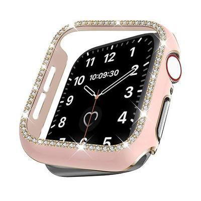 VATI Bling Case Compatible with Apple Watch Case 44mm Series SE 6 5 4, Stylish Women Girls Lightweight Crystal Rhinestone Hard PC Shockproof Bumper Protective Case Covers for iWatch 44MM (Pink/Gold)