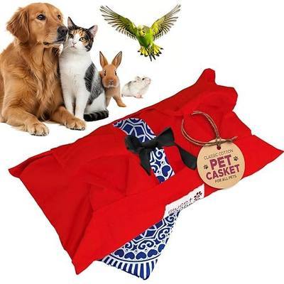 Sweet Goodbye Cocoon Pet Burial & Cremation Kit (Small, Red/Blue) | Classic Cotton Pet Casket & Ceremony Kit for Dogs, Cats, Rabbits, Hamsters, Birds & More | Farewell with Love