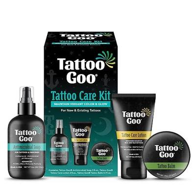 Tattoo Goo Tattoo Aftercare Kit, 3 Piece Set, Includes Antimicrobial Soap, Tattoo Balm & Healing Lotion, Main Vibrant Color & Glow, Complete Kit for Fresh Ink, Ongoing Ink Maintenance & Piercing Care
