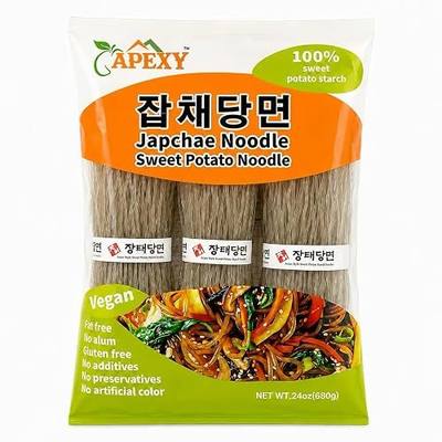 APEXY Sweet Potato Glass Noodles, Japchae Noodles, Korean Vermicelli Pasta, Fat-free and Gluten-free, 100% Sweet Potato Starch, No Additive, No Alum inside, 24oz (680g)