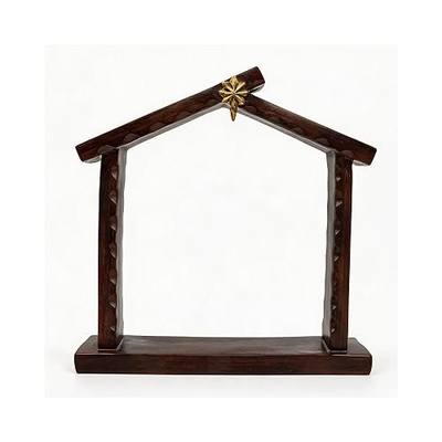 Comfy Hour 9" Nativity Stable with Star, Rustic Dark Brown Creche for Christmas Figurines, Indoor Religious Manger Scene Backdrop, Holiday Home Desktop Decor Accent, Resin Artisan Crafted, 1 Unit