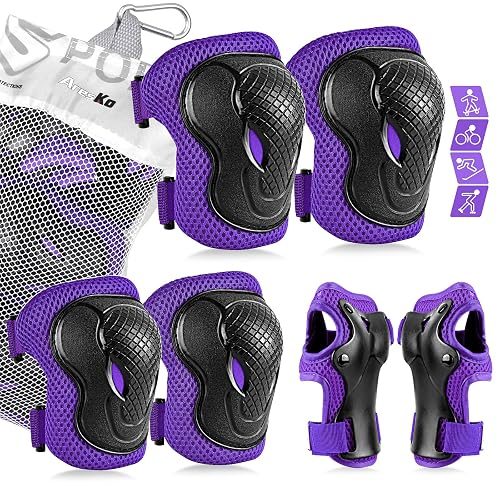 AresKo Kids/Youth Protective Gear Set, Kids Knee Pads and Elbow Pads Wrist Guard Protector 6 in 1 Protective Gear Set for Scooter, Skateboard, Bicycle, Inline Skating