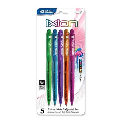 BAZIC PRODUCTS Ixion Dazzle Black Ink Retractable Ballpoint Pens, 5 Count | Smooth quick-dry ink, decorative dazzle barrel, 1.0 mm medium point, One-click, pocket clip