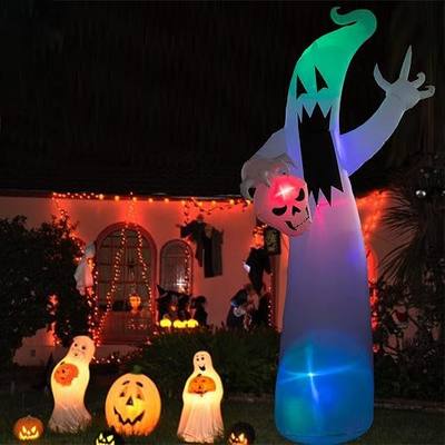 12 Ft Halloween Inflatable, PQFNHN Changing LED Light Frightening Ghost with Skull, Large Outdoor Decoration, Scary Party Blow Up Decor for Yard Garden