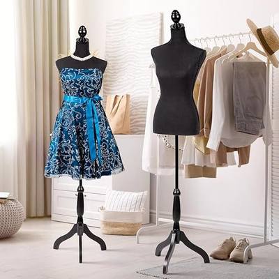 Female Dress Form Mannequin Body Foam Mannequin Torso 60-67 Inch Adjustable Dress Mannequin with Wooden Tripod Base Stand for Sewing Dressmaker Model Display Fitting Styling (Black)
