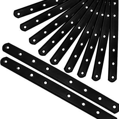 12Pack Straight Brackets Black,10Inch 250MM Mending Plate Metal Brackets for Brace, Heavy Duty Joining Plates for Wood Fence Bookcase Cabinet, Straight Brace Repairing Mending Plates | 3MM Thick Mending Plate Heavy Duty Joining Brace for Wood Fence Bookcase Cabinet Straight Brace Repairing Flat Corn