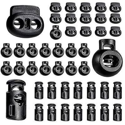 Jneoace 45 Pcs Plastic Cord Locks End Spring Stopper, Spring Cord Toggle for Drawstrings, Bags, Mask Adjustment, Clothing, Black