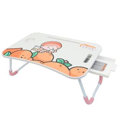 Laptop Tray, Computer Bed Table for Laptop, Portable Foldable Laptop Tray Table with USB Charge Port/Cup Holder/Storage Drawer,for Bed/Couch/Sofa Working, Reading (Orange Girl)