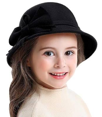 Bienvenu Kids Girls Winter Warm 100% Wool Bucket Hats Fedoras with Bowknot