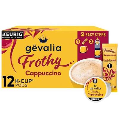 Gevalia Frothy 2-Step Artificially Flavored Cappuccino Espresso Style K‐Cup Coffee Pods & Froth Packets Kit, 12 ct Box