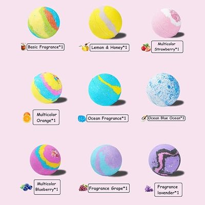 Bath Bombs Gift Sets, Handmade Aromatic Bubble Bath, Bath Melts for Relaxation and Mind Soothing (9 Pieces)