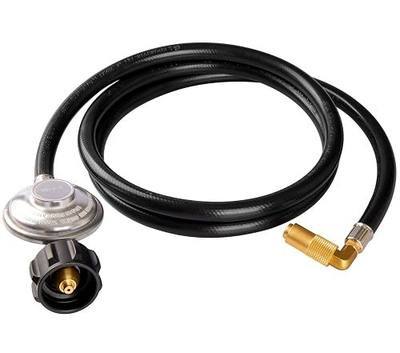 DOZYANT 6 Feet Propane Regulator and Hose with Elbow Adapter for Blackstone 17 inch and 22 inch Table Top Griddle, Replacement Parts Connect to Large 20 Propane Tank | 6 Ft hose with elbow adapter connects only Blackstone 17 and 22 inch tabletop griddles to 5-40 lb large 20lb propane tanks