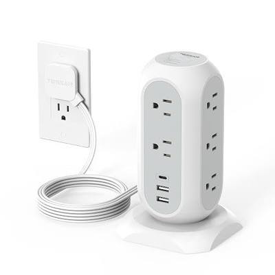 TESSAN Tower Power Strip Flat Plug with 11 Outlets 3 USB (1 USB C), Surge Protector Tower, 1050J Protection, 6 Feet Extension Cord with Multiple Outlets, Dorm, Office Desk Supplies, Grey