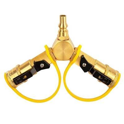 1/4 Inch RV Propane Quick Connect Y Splitter Adapter with Shutoff Valve | RV Propane Quick Connect Splitter for Trailer Hose and Tabletop Grill with Dual 2 Way 1/4 Inch Quick Disconnect Kit