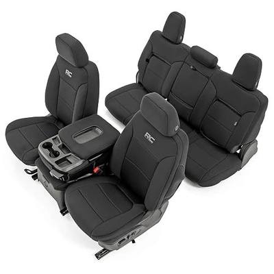 Rough Country Neoprene Seat Covers for Chevy Silverado & GMC Sierra 1500 (2019-2026) w/Rear Seat Storage & Cup Holder - Waterproof & UV Resistant, Foam Padded, Front & Rear Row Cover Set