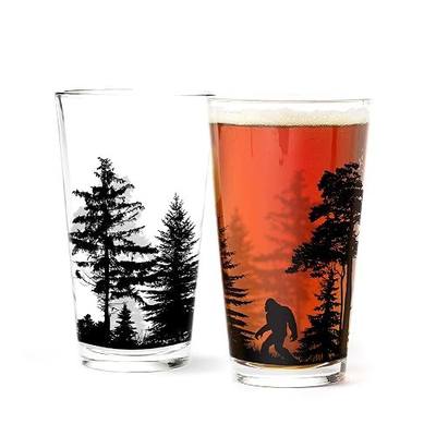Black Lantern Pint Glasses Beer Glasses for Craft Beer Enthusiasts - Set of Two 16oz. Glasses - Bigfoot in the Forest Cocktail and Drinking Glasses - Bigfoot Lover Gifts