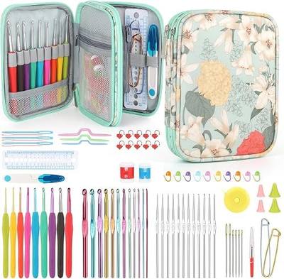 Katech 85 pcs Crochet Hooks Kit Knitting Accessories with Crochet Case, Small Sizes Crochet Hooks for Knitting Lace Yarn, Colorful Ergonomic Crochet Needles Set for Making Sweater, Bag and Hat (Green) | 85 Pcs Metal Crochet Hook Kit and Complete Crochet Accessories for Beginners and Experienced-Idea