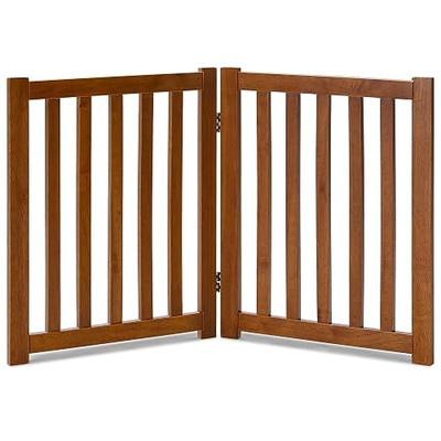 LZRS Wooden Free Standing Foldable Dog Gate Indoor – Solid Hard Wood 40" W x 24" H, Step-Over Safety Pet Gate for Doorways, Stairs & Small Spaces - Indoor Use,Brown Oak