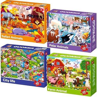 QUOKKA Puzzles for Kids Ages 4-6 – 4 x 48 Pieces Jigsaw Puzzles for Toddlers 2-4 – Children's Game Ages 3-5 for Learning Farm Animals – Educational Preschool Toy for Boys and Girls 4-8 Years Old