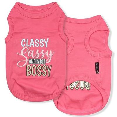 Parisian Pet Dog Shirt – 100% Cotton Classy Sassy and Bossy Shirts for Small Dogs – Pink Sleeveless Puppy Clothes – Soft Breathable Dog Outfit – Summer Pet Apparel - Stretchable Tshirts for Dogs Girls
