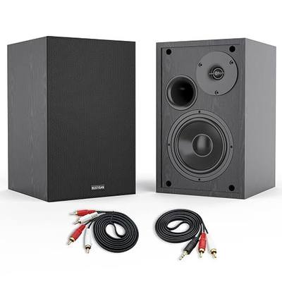 BESTISAN 4 Inch Powered Bookshelf Speakers with Deep Bass, Bluetooth 5.0 Studio Monitor Speakers, 2.0 Neared Field Audio Speakers with 2 RCA Line Input, Set of 2 Black-New Model