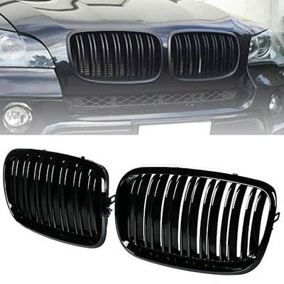 E70 E71 Grille, Front Kidney Grille ABS Double Slats Gloss Black | Compatible With BMW X5 E70 X6 E71 2007-2014, Sporty Style Grille Upgrade, No-Drill Clip-On Install 2Pcs