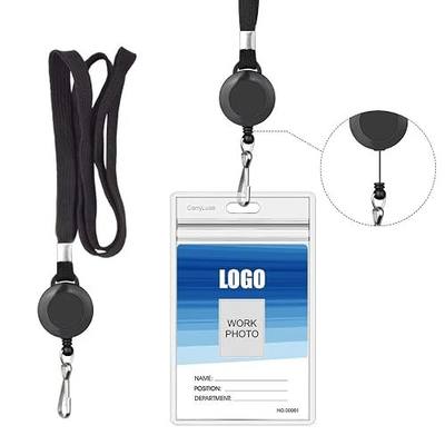 Lanyard with ID Holder Set (Black,10 Pack) - Flat Polyester ID Lanyard with Retractable Badge Reel & Vinyl Name Badge Holder