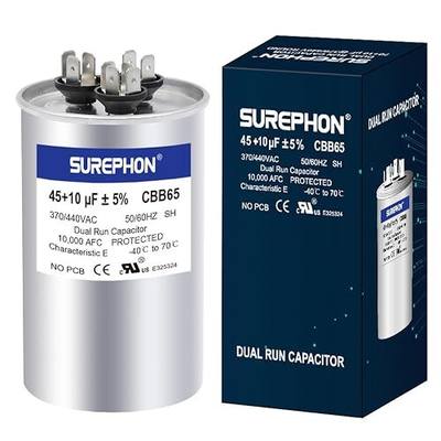 45+10 uF 45/10 MFD ±5% 370V/440VAC Dual Run Start Capacitor CBB65 Works for AC Unit Fan Motor Start or Heat Pump or Condenser Straight Cool