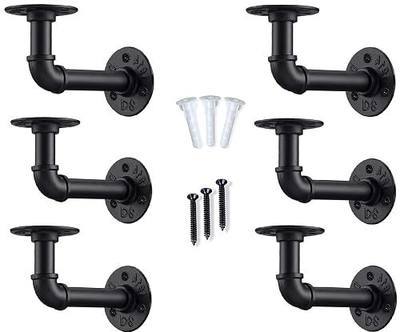 Pipe Shelf Bracket, Rustic Shelf Brackets, Industrial Black Iron Metal Pipe Brackets for Shelving, Heavy Duty Floating Shelves, Vintage Wall Mounted