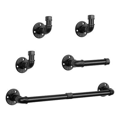NearMoon 5-Pieces Industrial Pipe Bathroom Hardware Set, Include 18 Inch Towel Bar, Toilet Paper Holder and 3 Robe Hooks, Heavy Duty DIY Style Wall Mounted Rustic Decor Accessories Kit (Black)