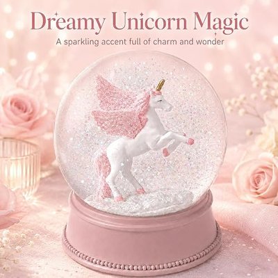 Unicorn Snow Globes for Girls, 100MM Pink Snowglobe | Snow Globe for Kids, Glitter Glass Dome, Gifts for Women Birthday Christmas Bedroom Shelf Decor