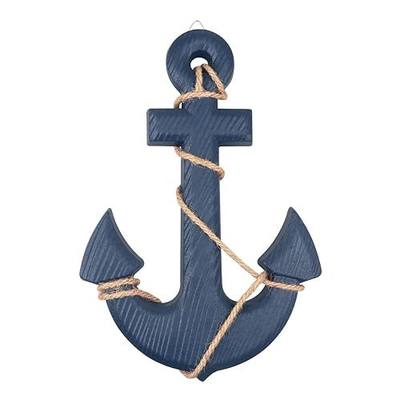 13" Nautical Wooden Anchor with Rope Nautical Beach Wood Anchor Wall Art Decor Door Hanging Ornament Beach Theme Home Decoration (Blue)
