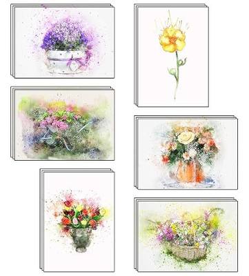 24 Blank Artistic Watercolor Flower Greeting Cards made from Recycled Card