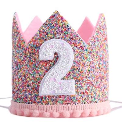Rainbow Glitter Crown for 2nd Birthday - Kids' Hair Accessory, Photo Prop, and Party Decoration