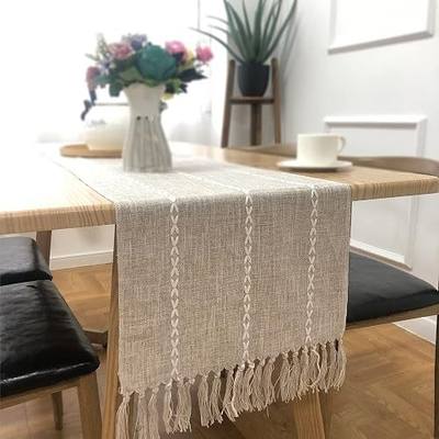 Braided Farmhouse Table Runner Vintage Woven Table Runner Cotton Linen Table Decorations with Tassel for Dining Party Holiday 13 x 48 Inches